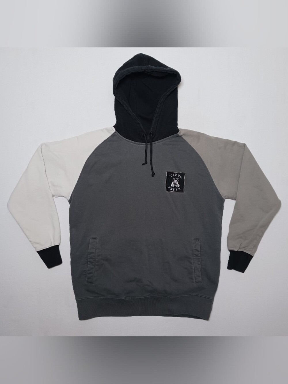 Teddy Fresh Colorblock Hooded Sweatshirt in Black, Gray, Cream